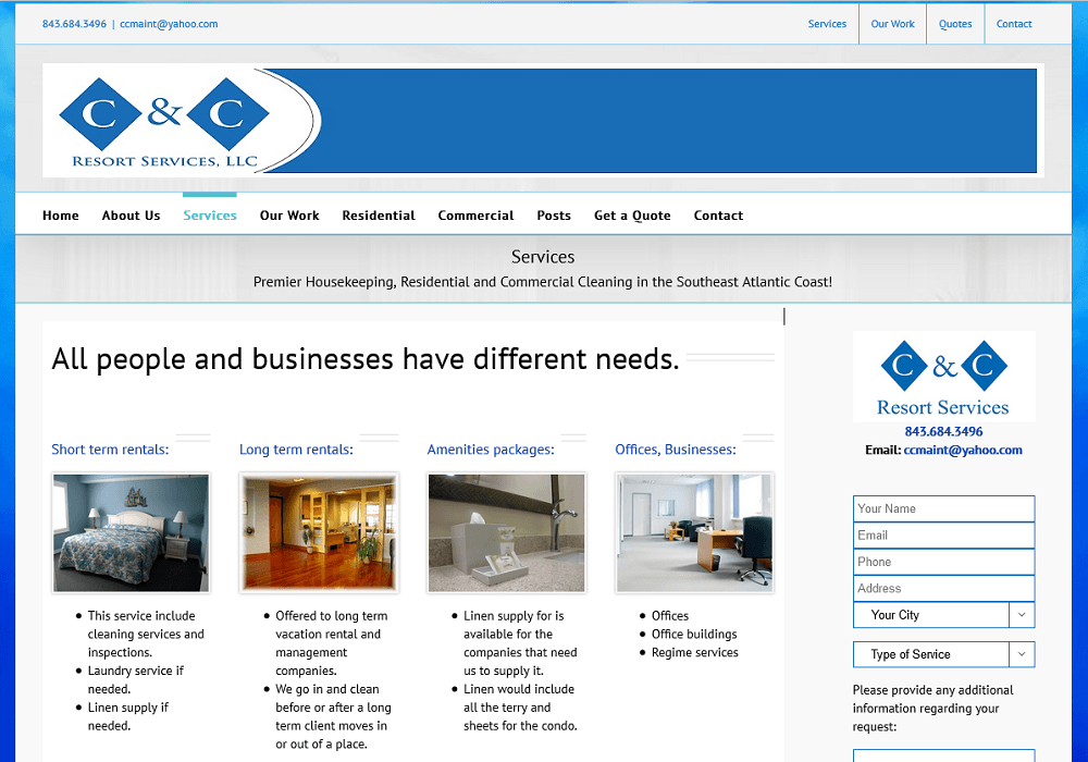 C and C Resort Services, Cleaning Company Website Redesign